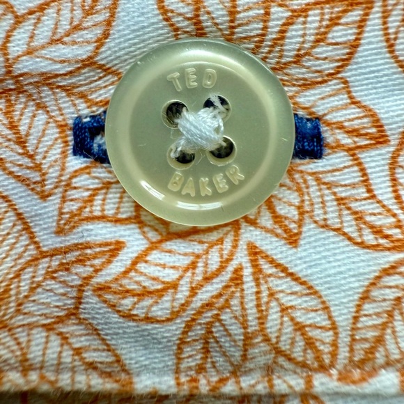 Ted Baker London Mens Orange Mybow Mini Leaf Print SS Shirt - Size 7 (Large) - Picture 9 of 12